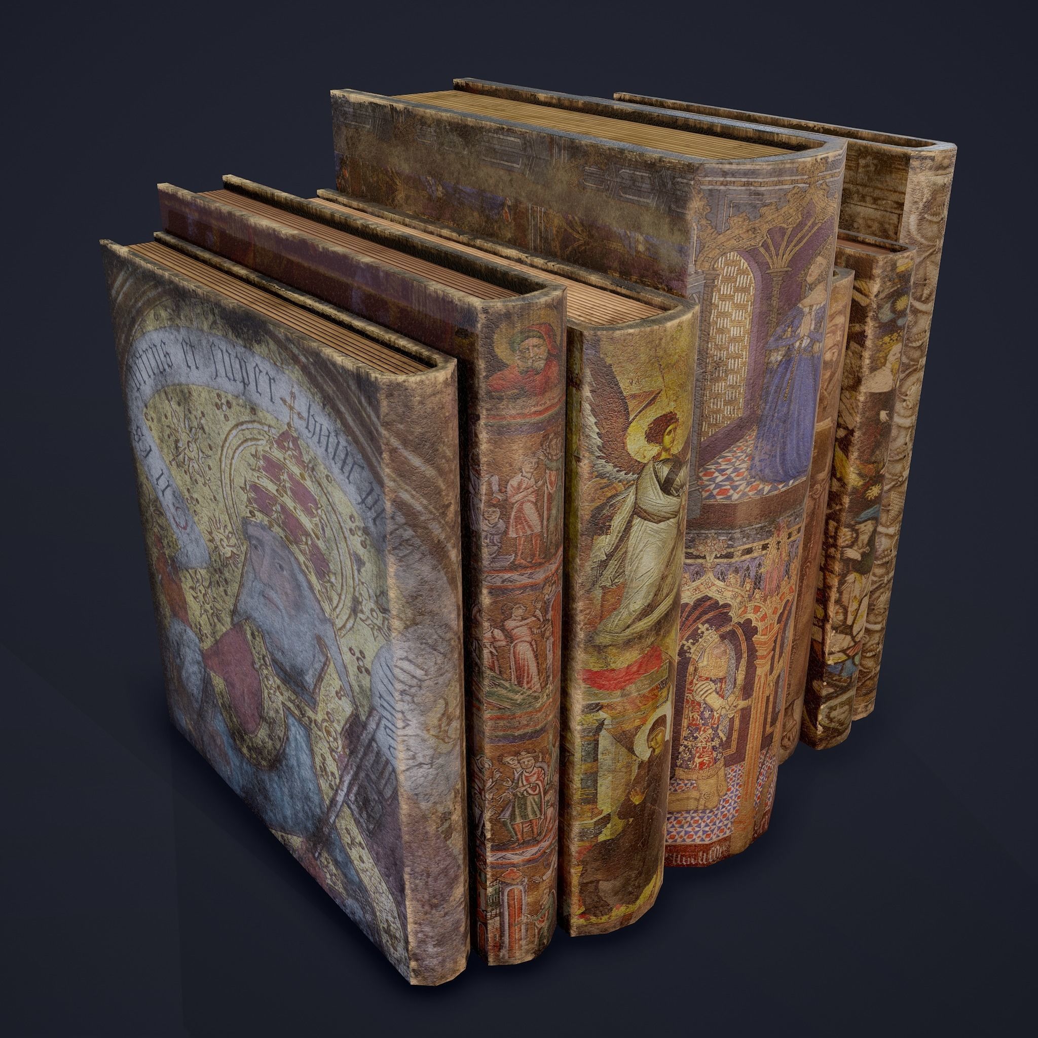 Medieval Books Row 3 Designs 1 2 and 3 3D Model Collection_25