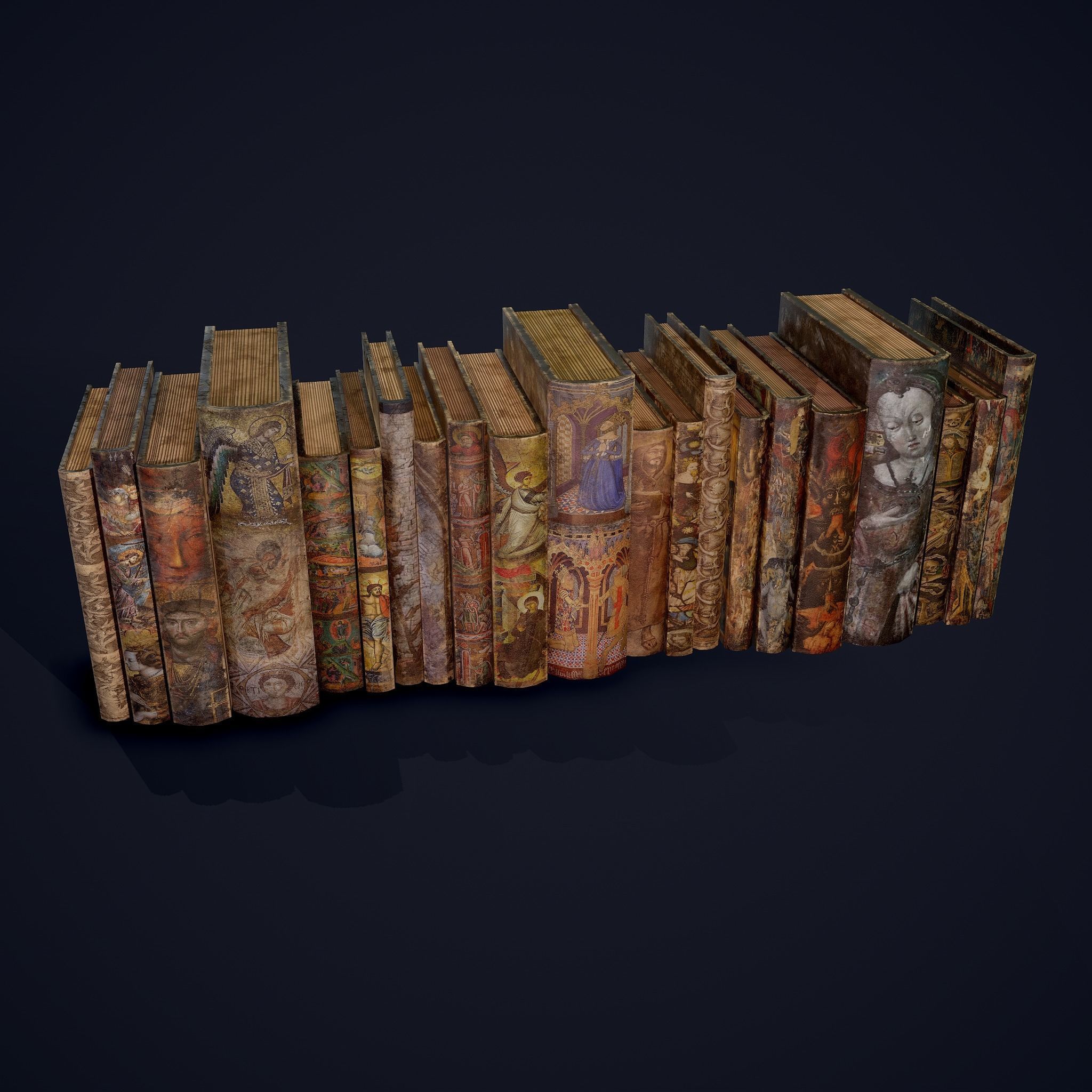 Medieval Books Row 3 Designs 1 2 and 3 3D Model Collection_12