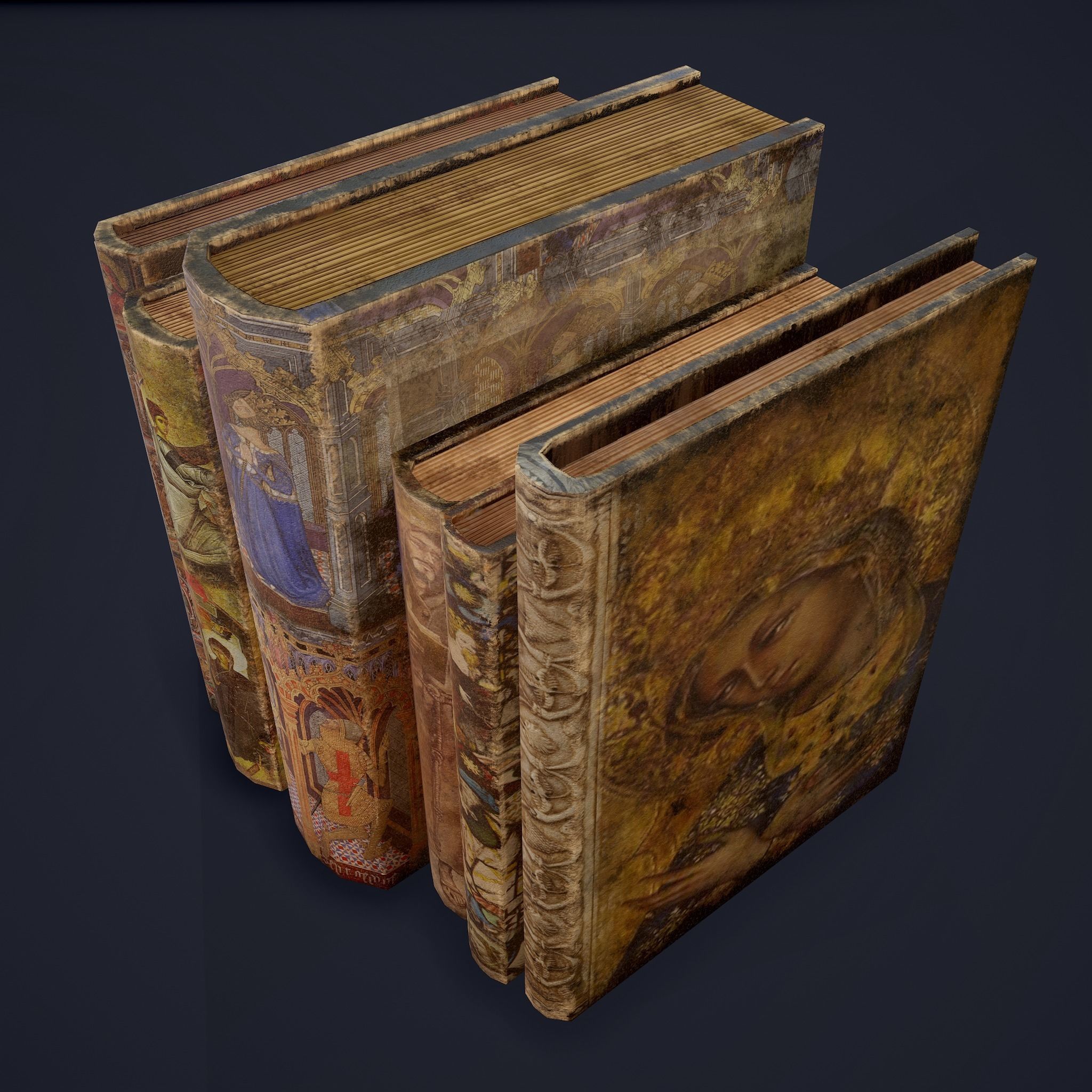 Medieval Books Row 3 Designs 1 2 and 3 3D Model Collection_24