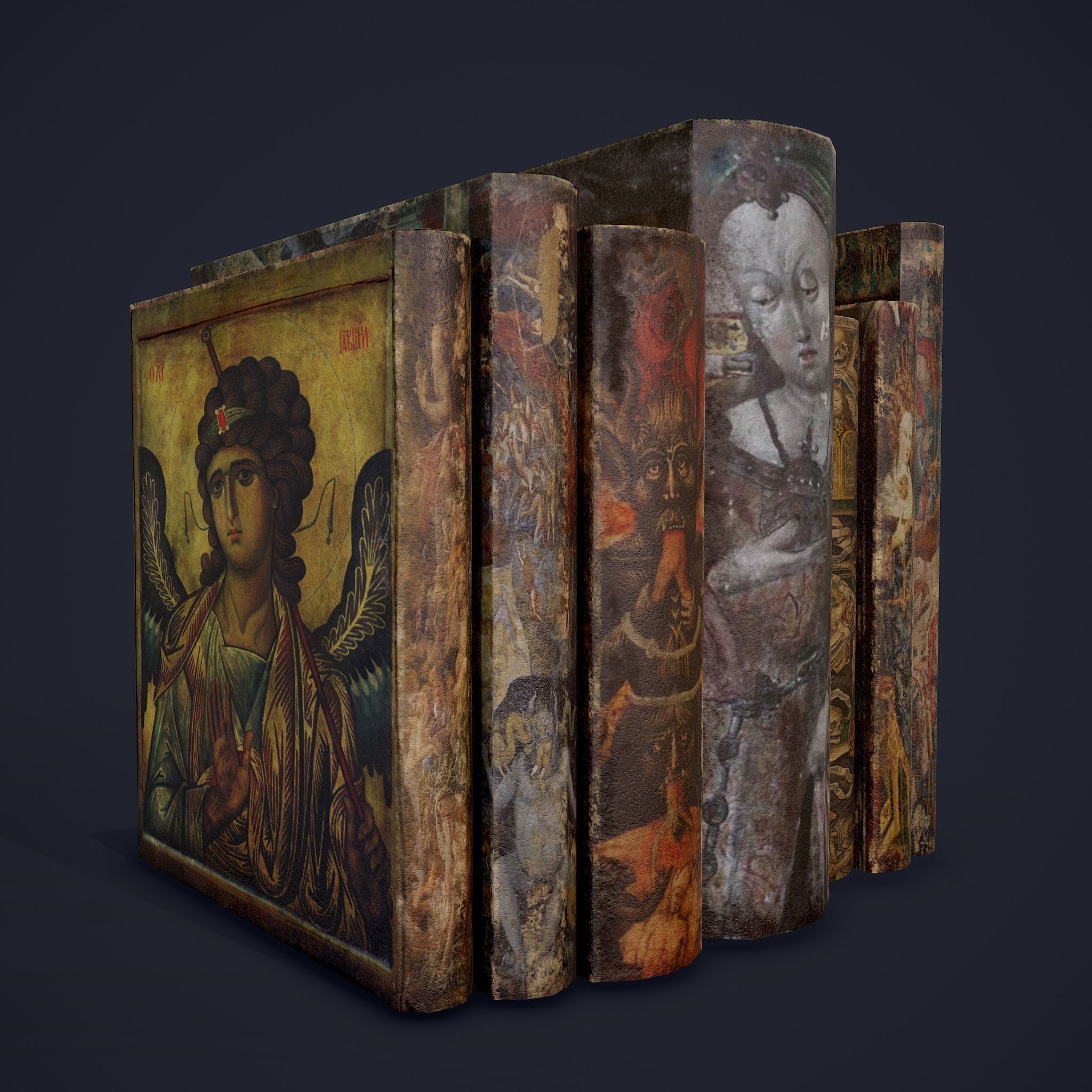 Medieval Books Row 3 Designs 1 2 and 3 3D Model Collection_28