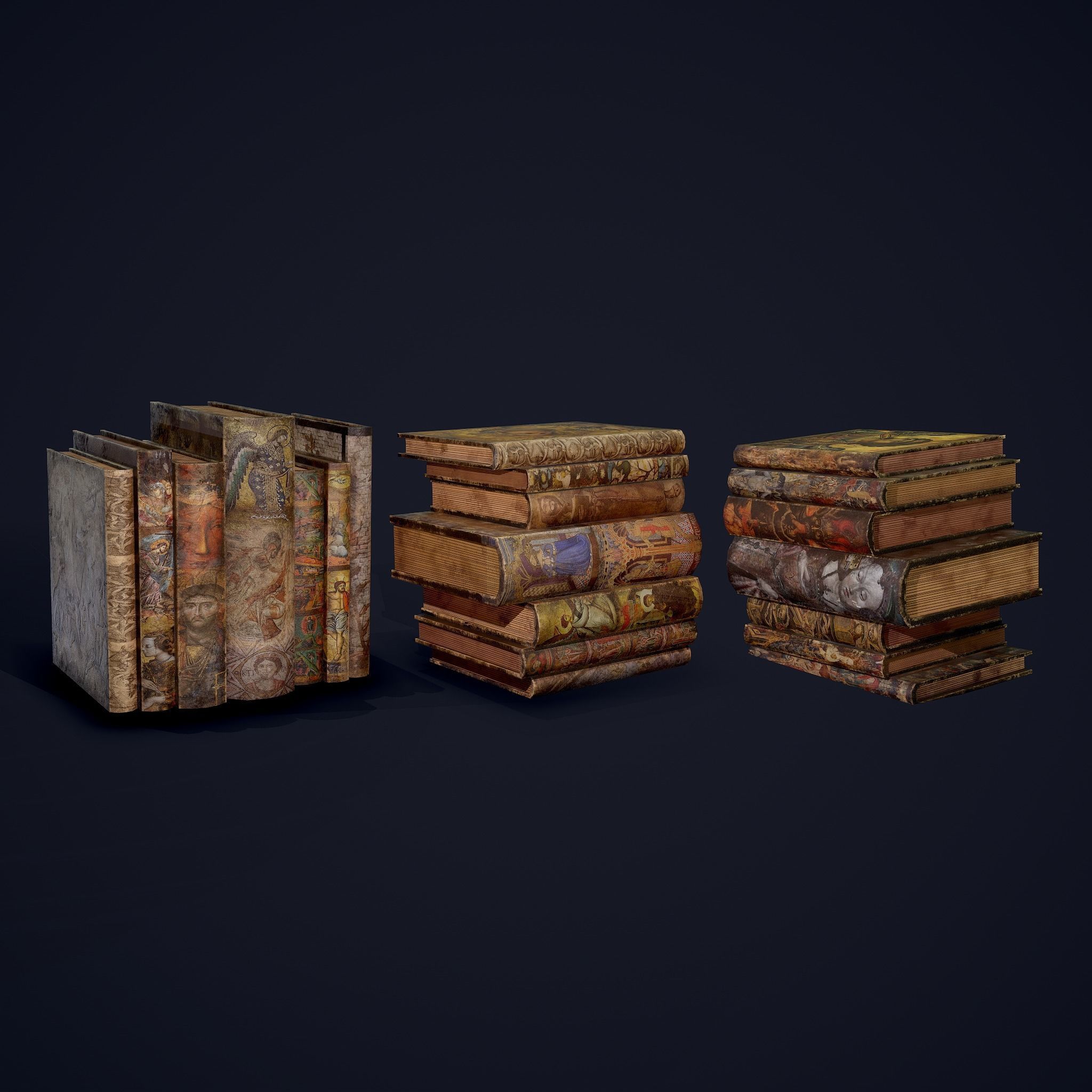 Medieval Books Row 3 Designs 1 2 and 3 3D Model Collection_13