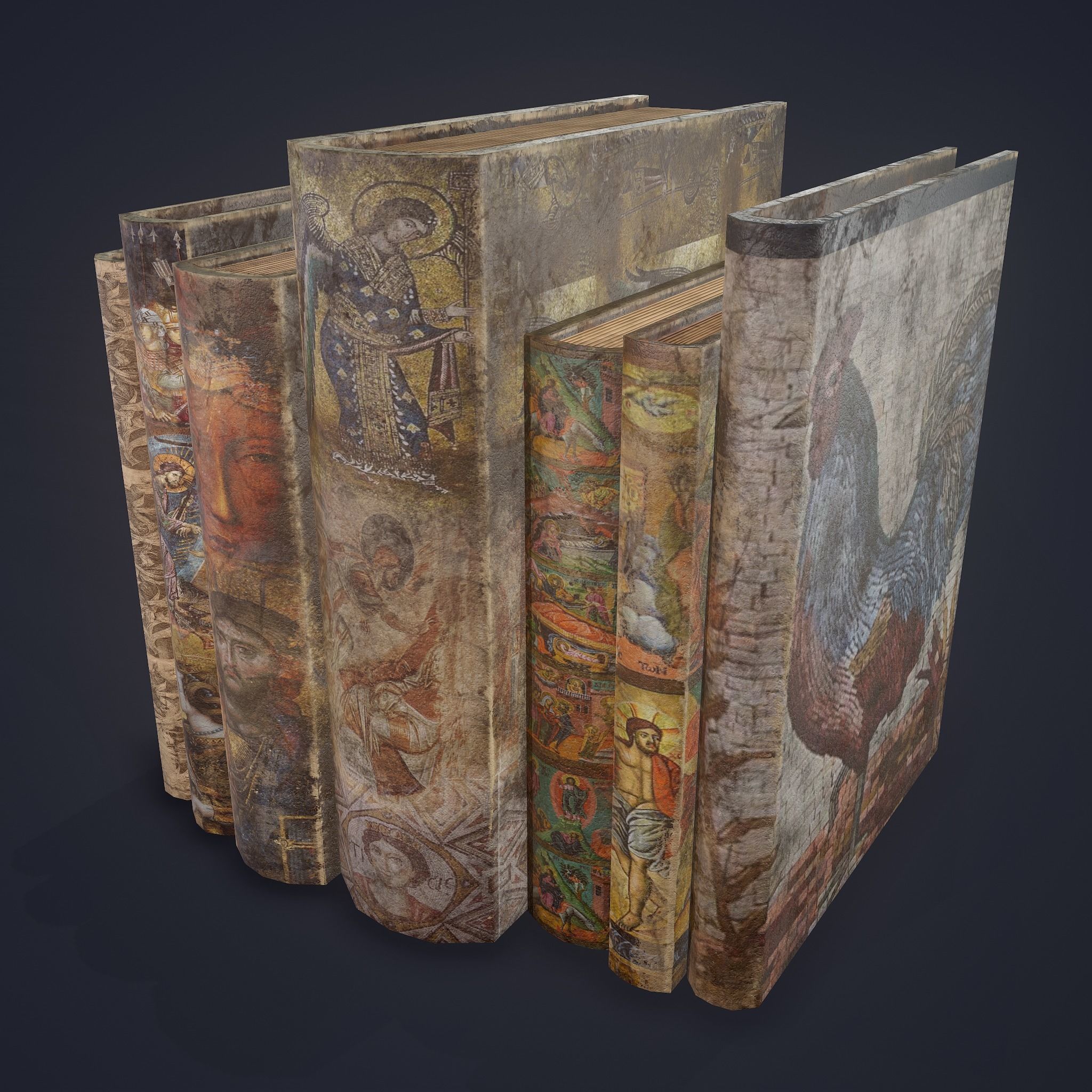 Medieval Books Row 3 Designs 1 2 and 3 3D Model Collection_21