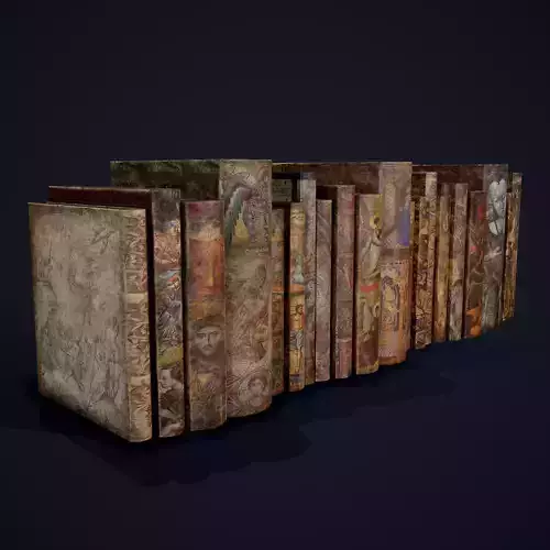 Medieval Books Row 3 Designs 1 2 and 3 3D Model Collection