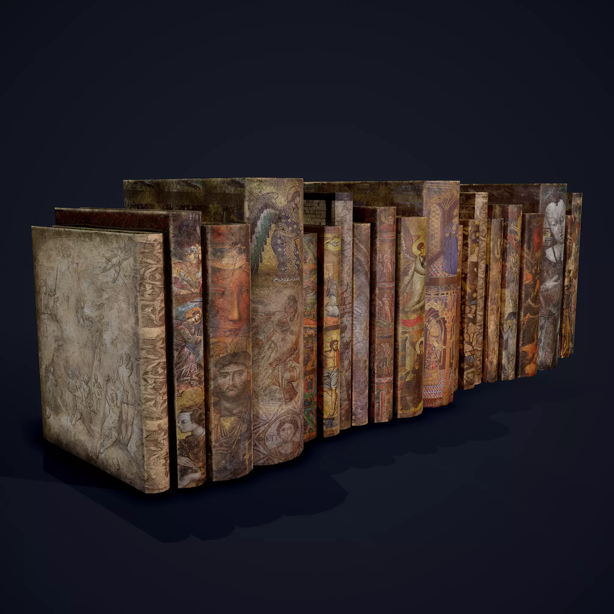 Medieval Books Row 3 Designs 1 2 and 3 3D Model Collection_0