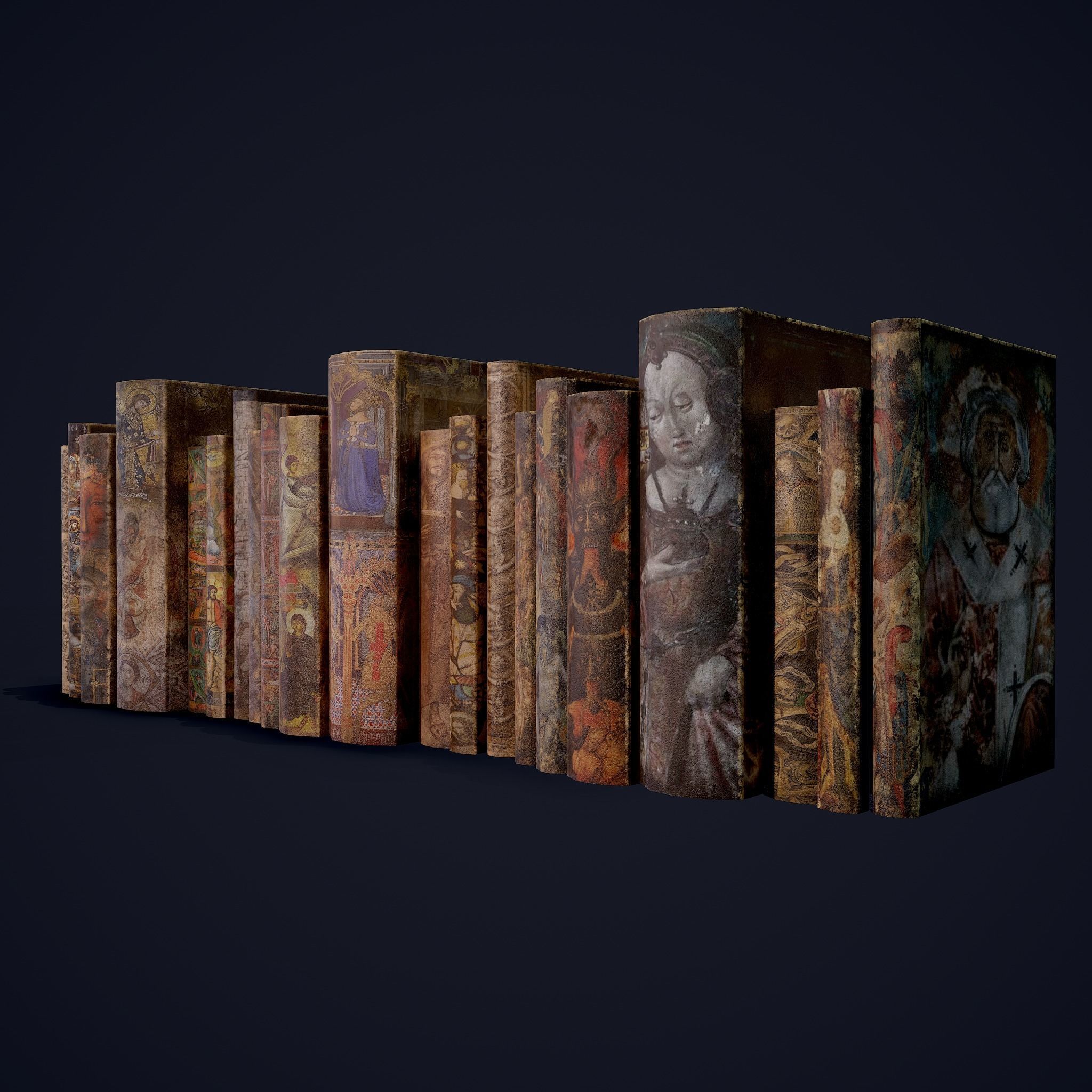 Medieval Books Row 3 Designs 1 2 and 3 3D Model Collection_11
