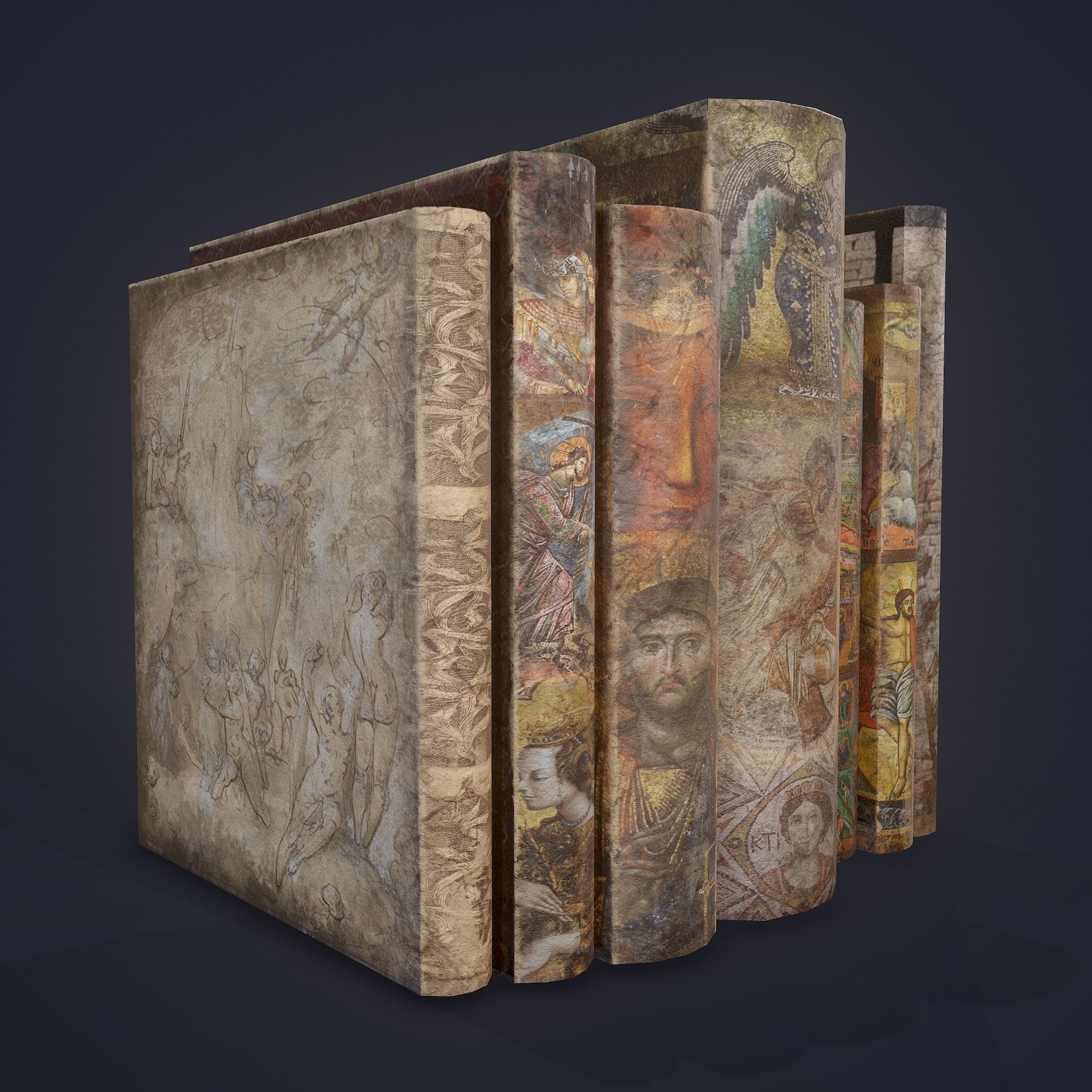 Medieval Books Row 3 Designs 1 2 and 3 3D Model Collection_20