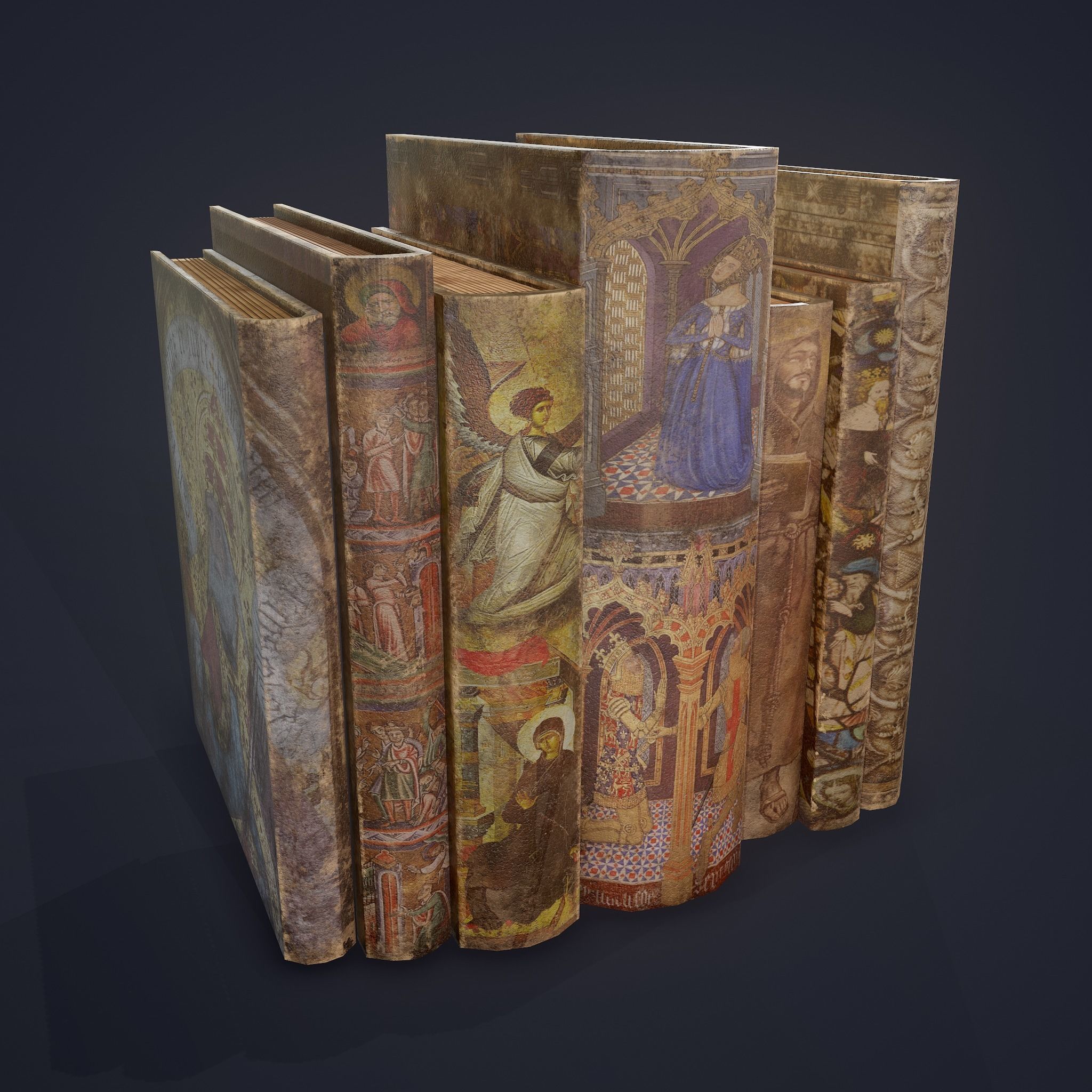 Medieval Books Row 3 Designs 1 2 and 3 3D Model Collection_23