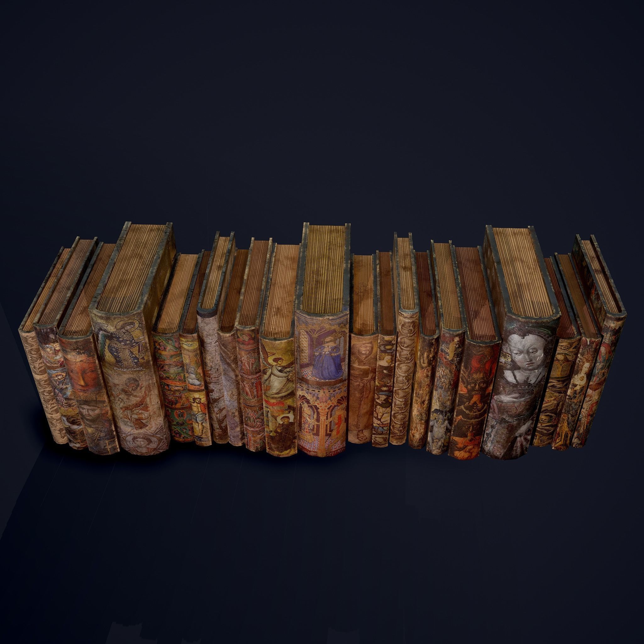 Medieval Books Row 3 Designs 1 2 and 3 3D Model Collection_7