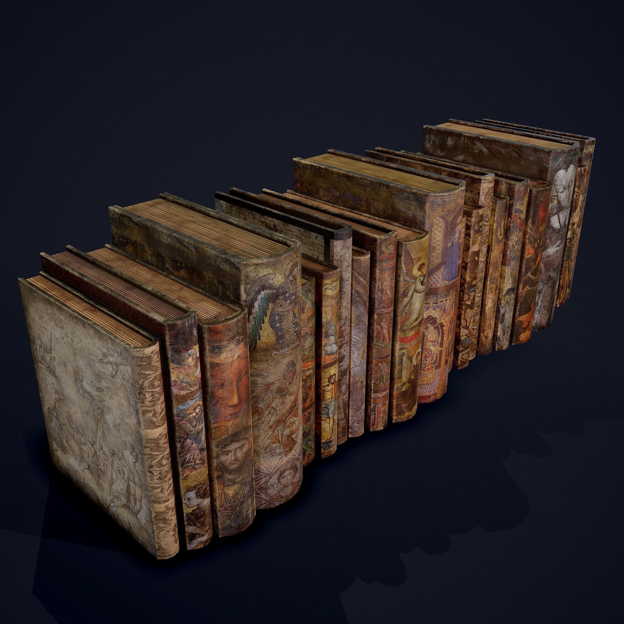 Medieval Books Row 3 Designs 1 2 and 3 3D Model Collection_8