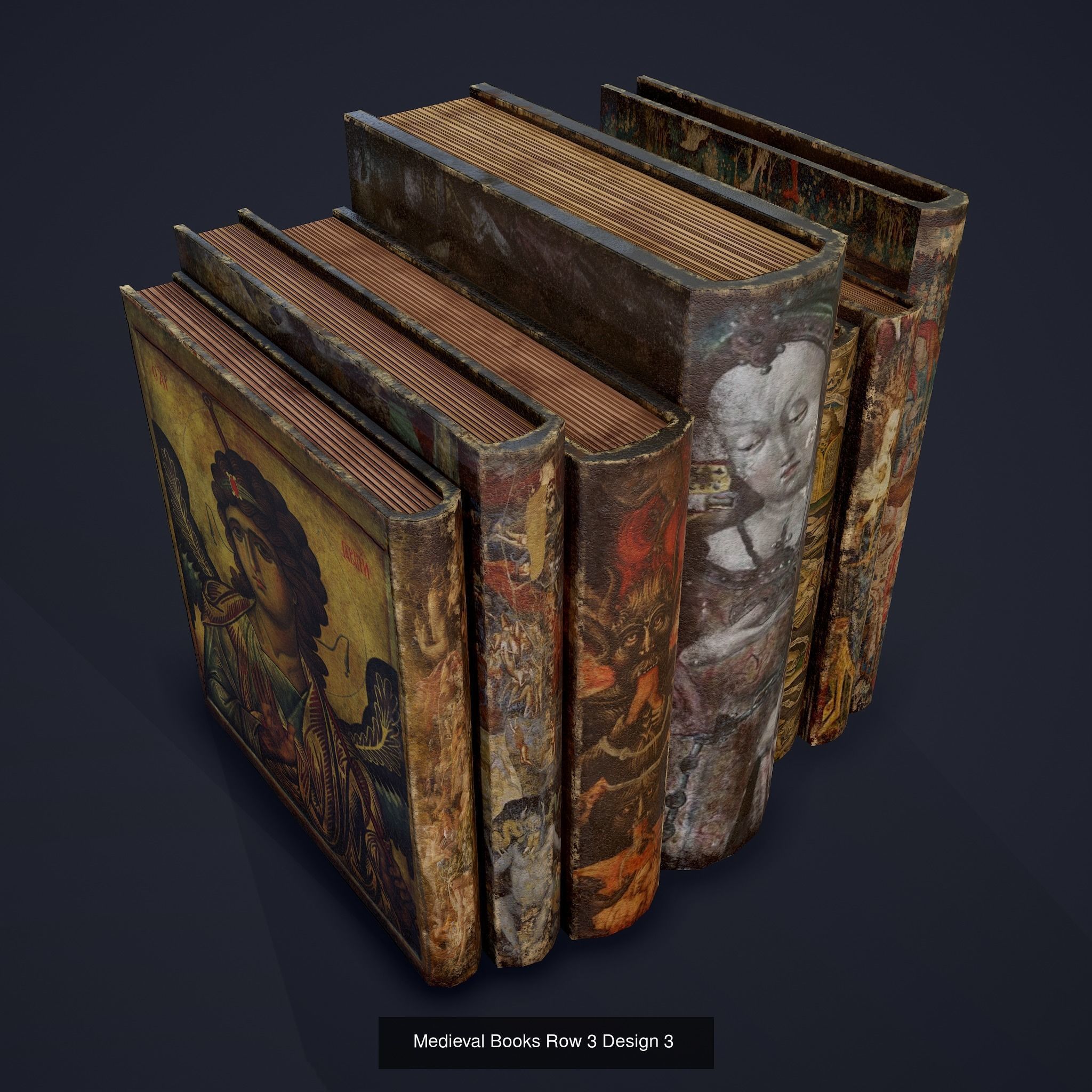 Medieval Books Row 3 Designs 1 2 and 3 3D Model Collection_18