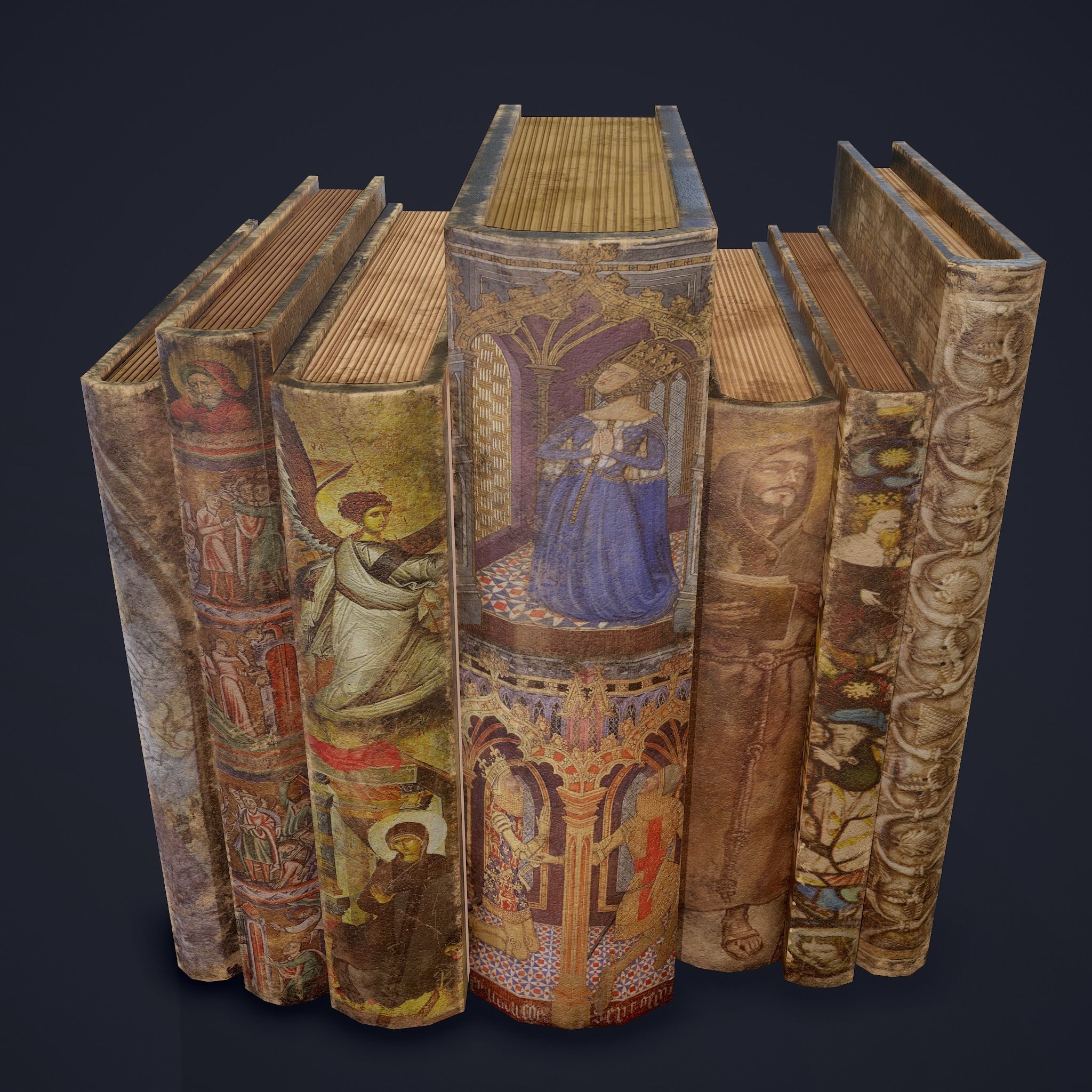 Medieval Books Row 3 Designs 1 2 and 3 3D Model Collection_26