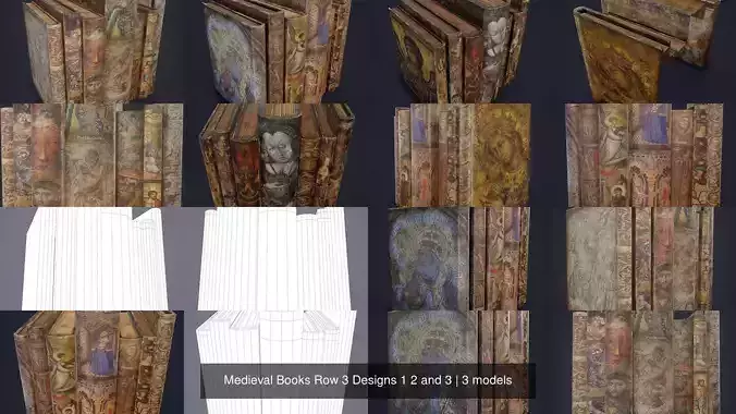 Medieval Books Row 3 Designs 1 2 and 3