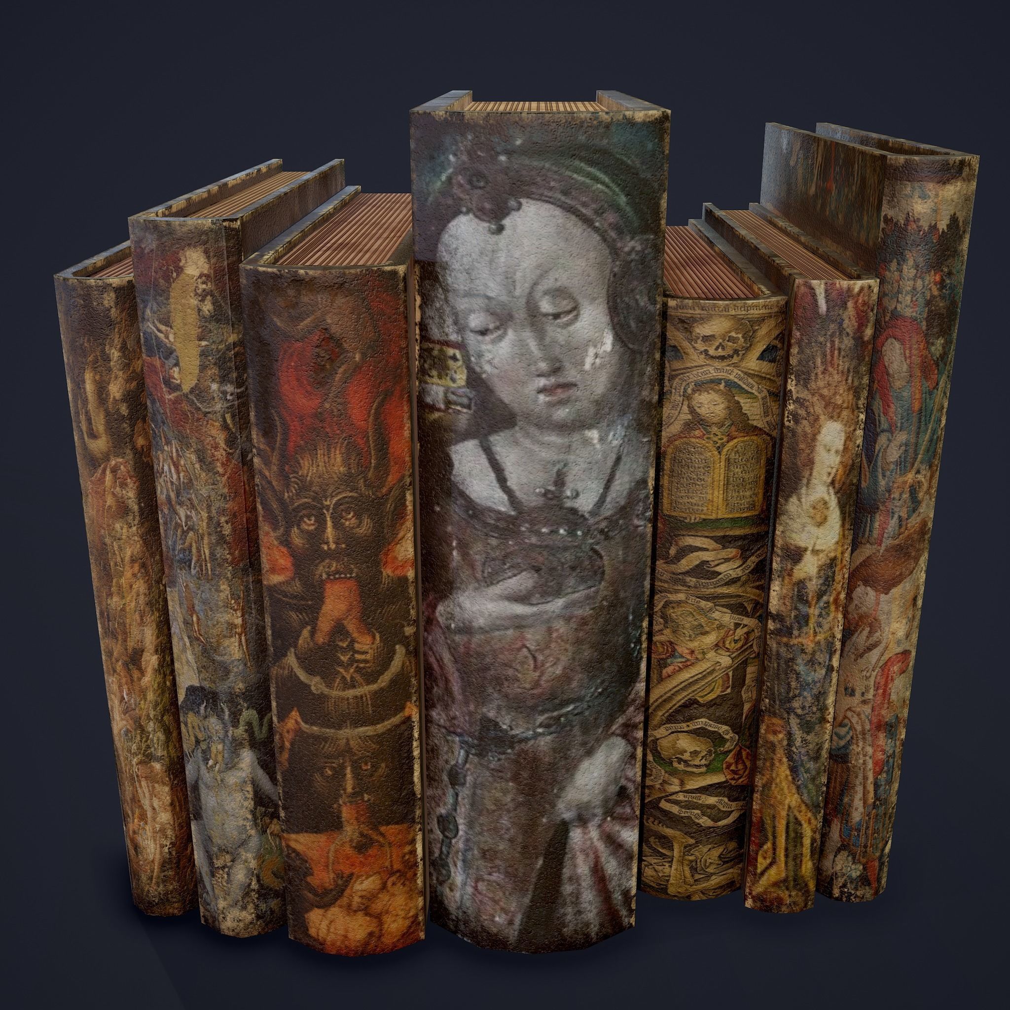 Medieval Books Row 3 Designs 1 2 and 3 3D Model Collection_31