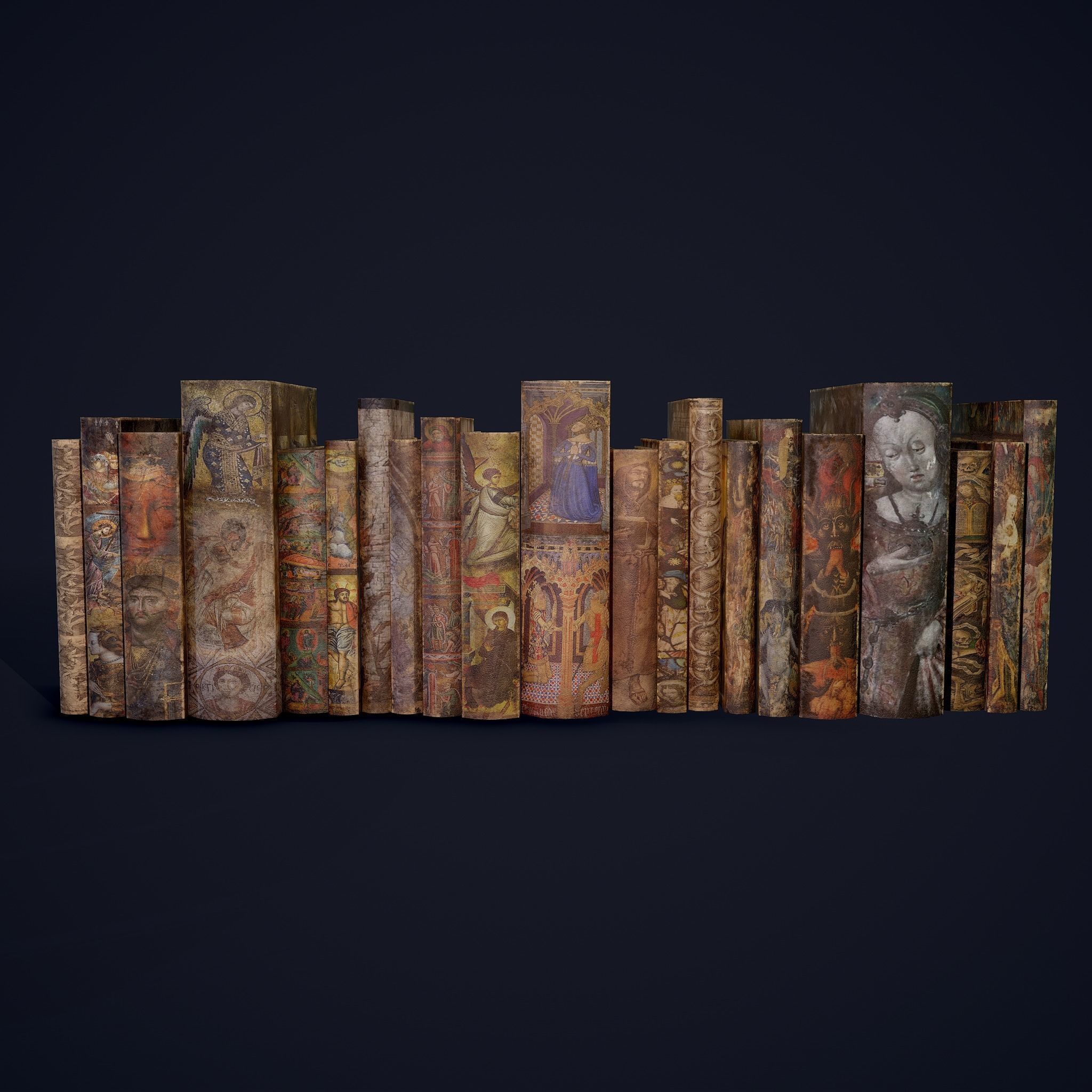 Medieval Books Row 3 Designs 1 2 and 3 3D Model Collection_5