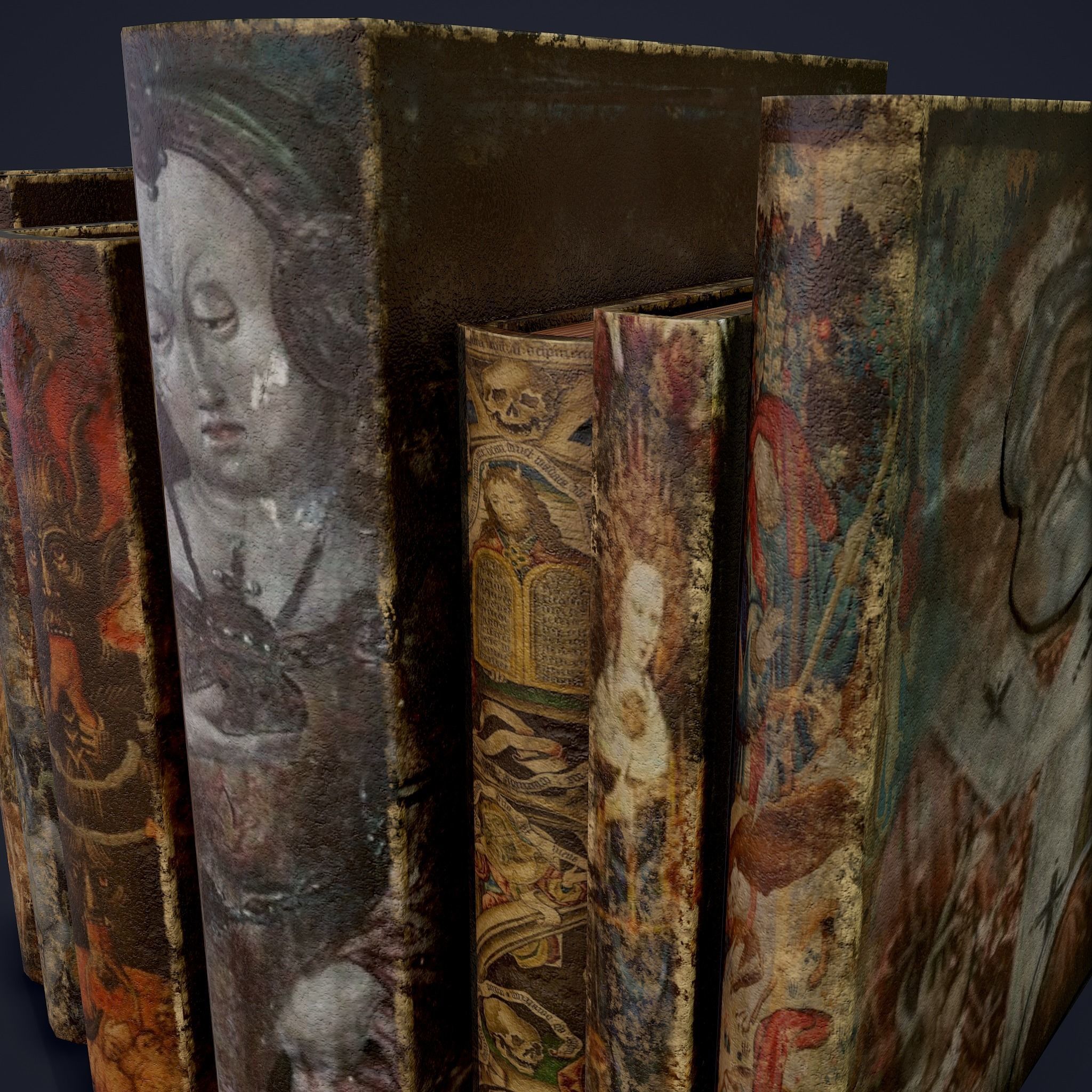 Medieval Books Row 3 Designs 1 2 and 3 3D Model Collection_33