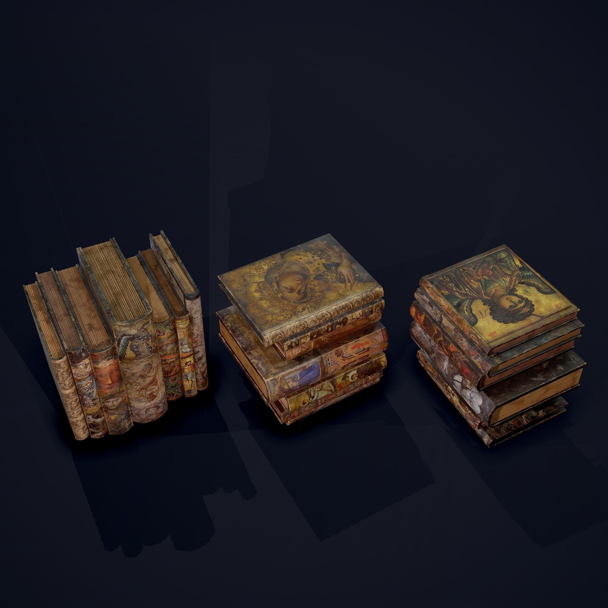 Medieval Books Row 3 Designs 1 2 and 3 3D Model Collection_15