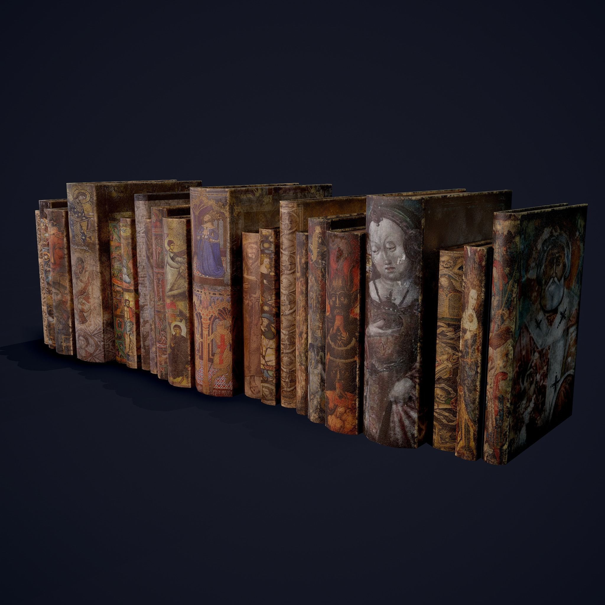 Medieval Books Row 3 Designs 1 2 and 3 3D Model Collection_9