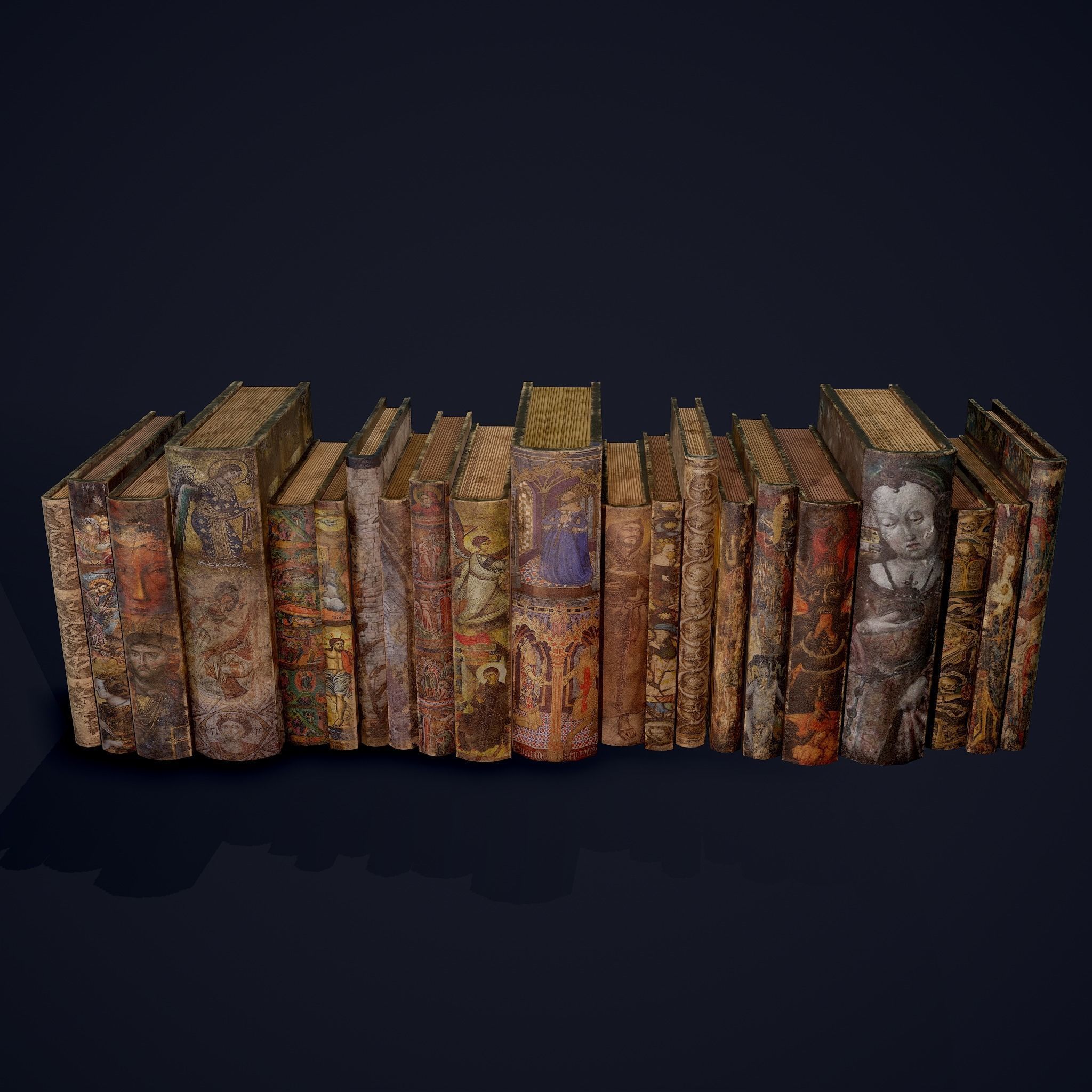 Medieval Books Row 3 Designs 1 2 and 3 3D Model Collection_6