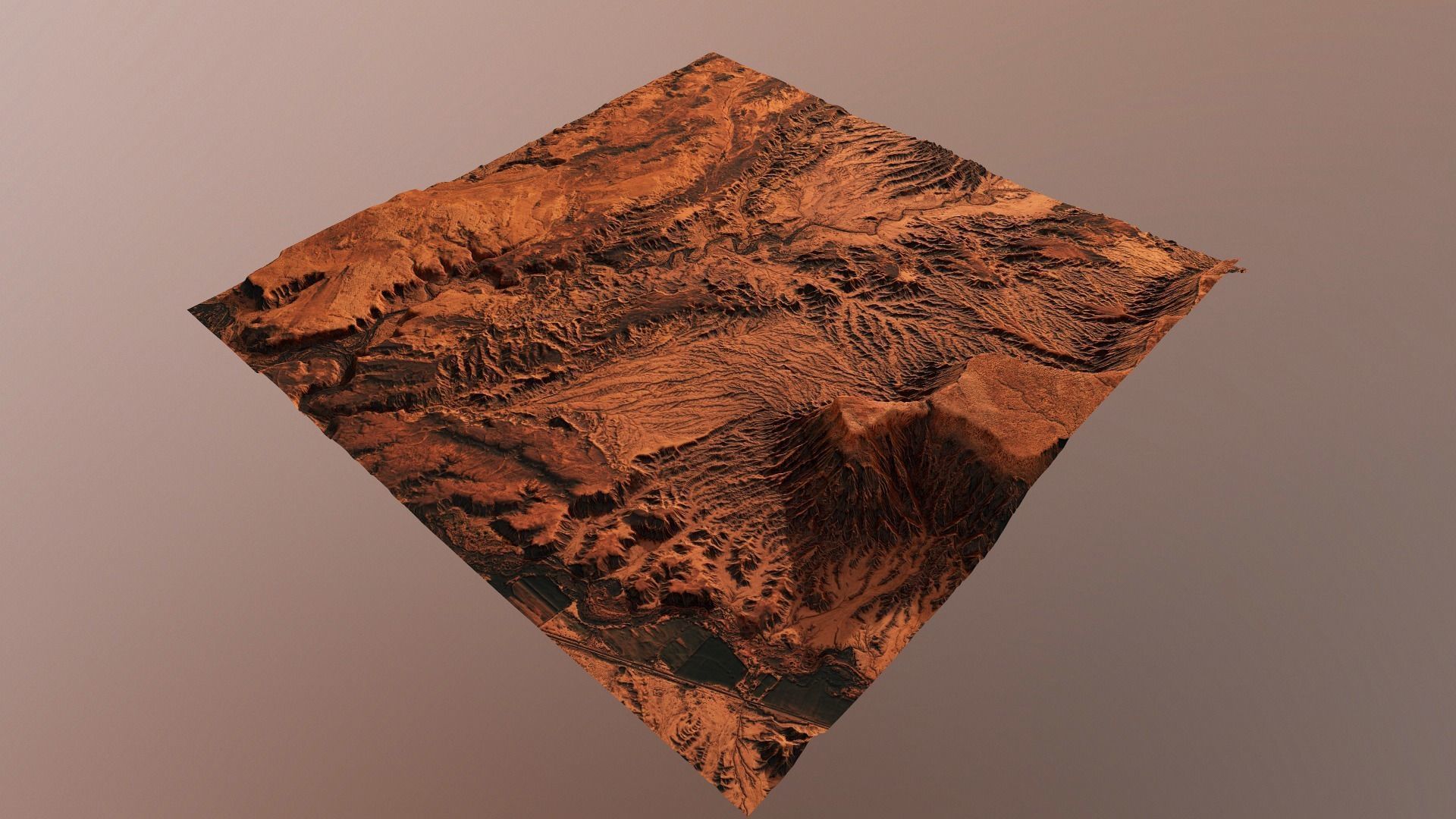 Mars Planet Landscape Desert Terrain Valley 10x10km PBR 01 Low-poly 3D model_1