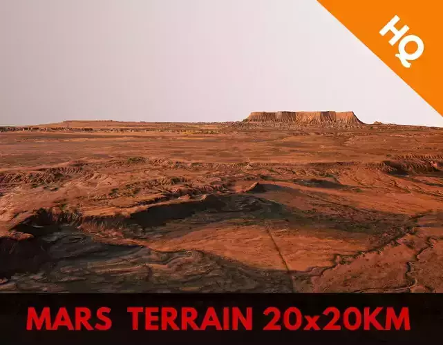 Mars Planet Landscape 20x20km Desert Terrain Valley PBR  Low-poly 3D model