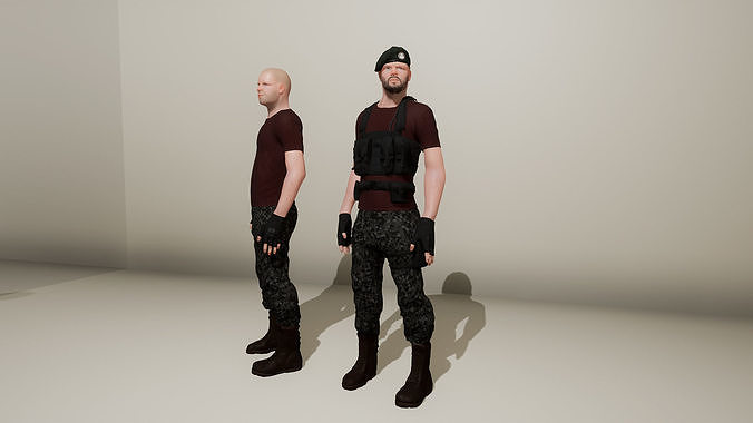 The Lieutenant two soldiers Low-poly 3D model