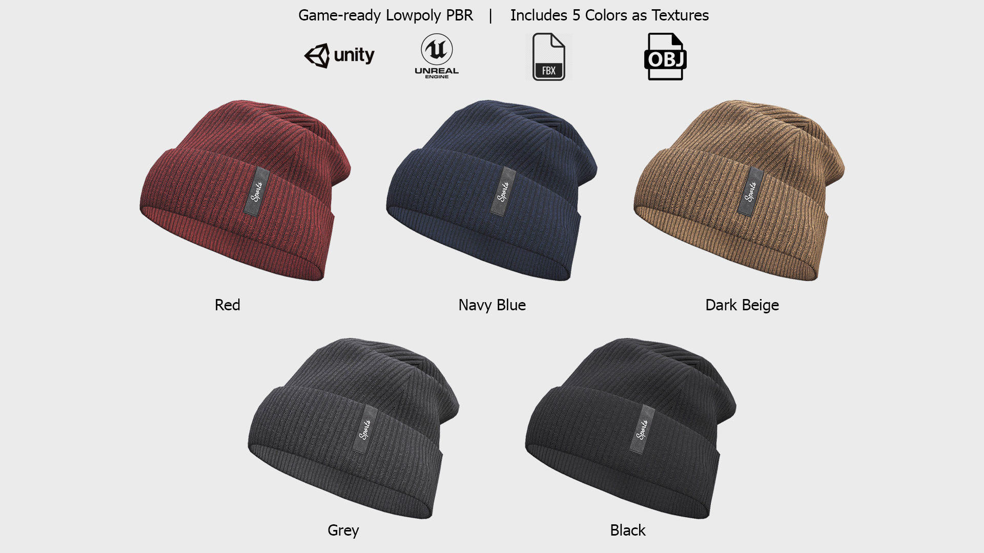 Beanie cap winter hat PBR game ready Low-poly 3D model_4