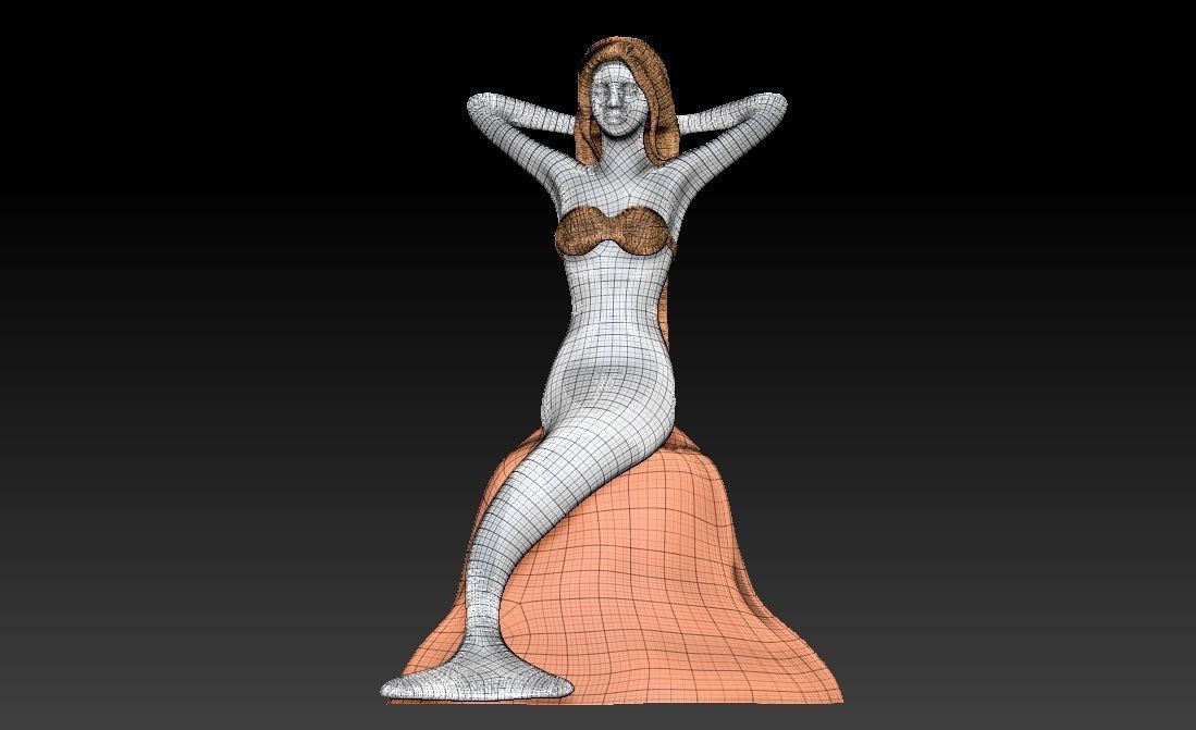 Mermaid 3d model statue of woman Low-poly 3D model_2
