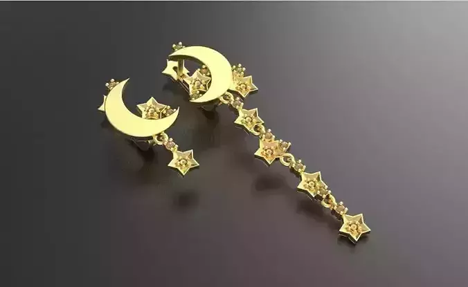 Earrings Moon with Stars  3D print model