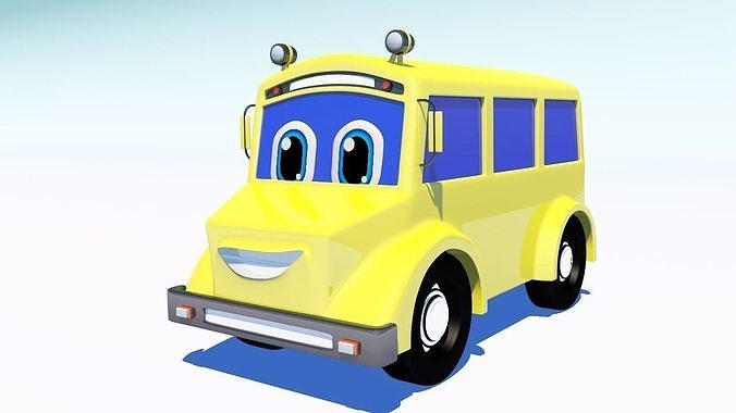 Cartoon School Bus With Face And Eyes Rigged 3D model 3D model