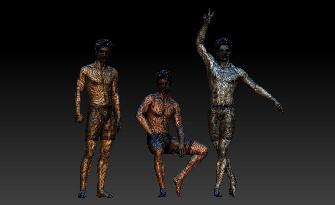 3d model of a male figure in three special gestures 3D model_2