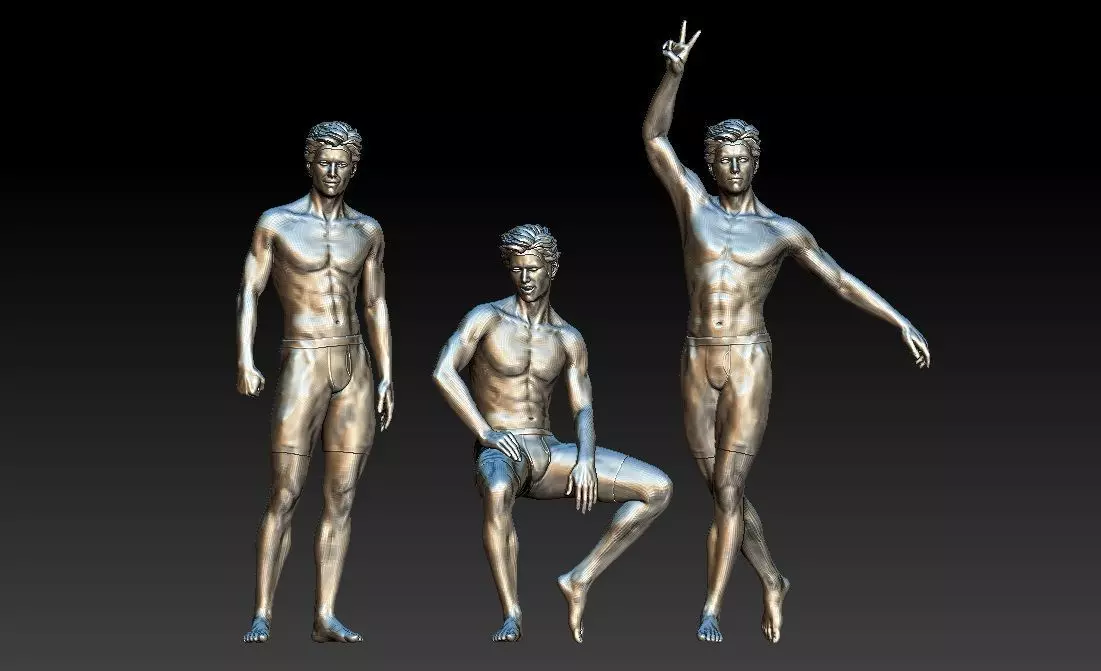 3d model of a male figure in three special gestures 3D model_0