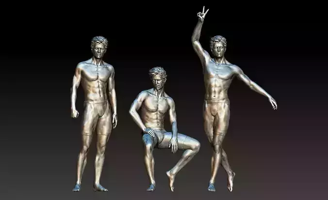 3d model of a male figure in three special gestures