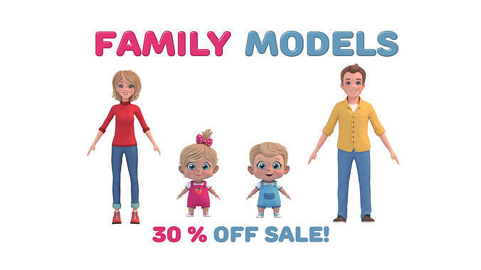 Cartoon Human Cute Family 3D model 3D model