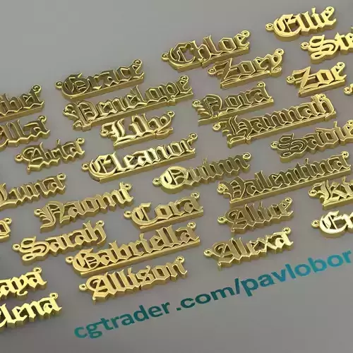   60 Most Popular Girl Names collection in the Old English style 3D print model