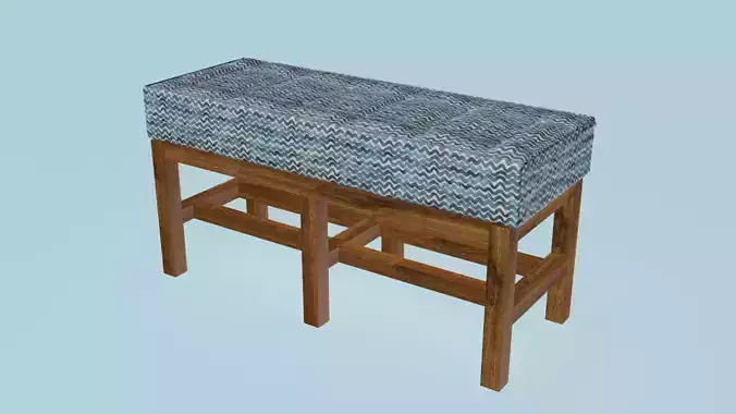 Wooden and cotton pouf 3D model