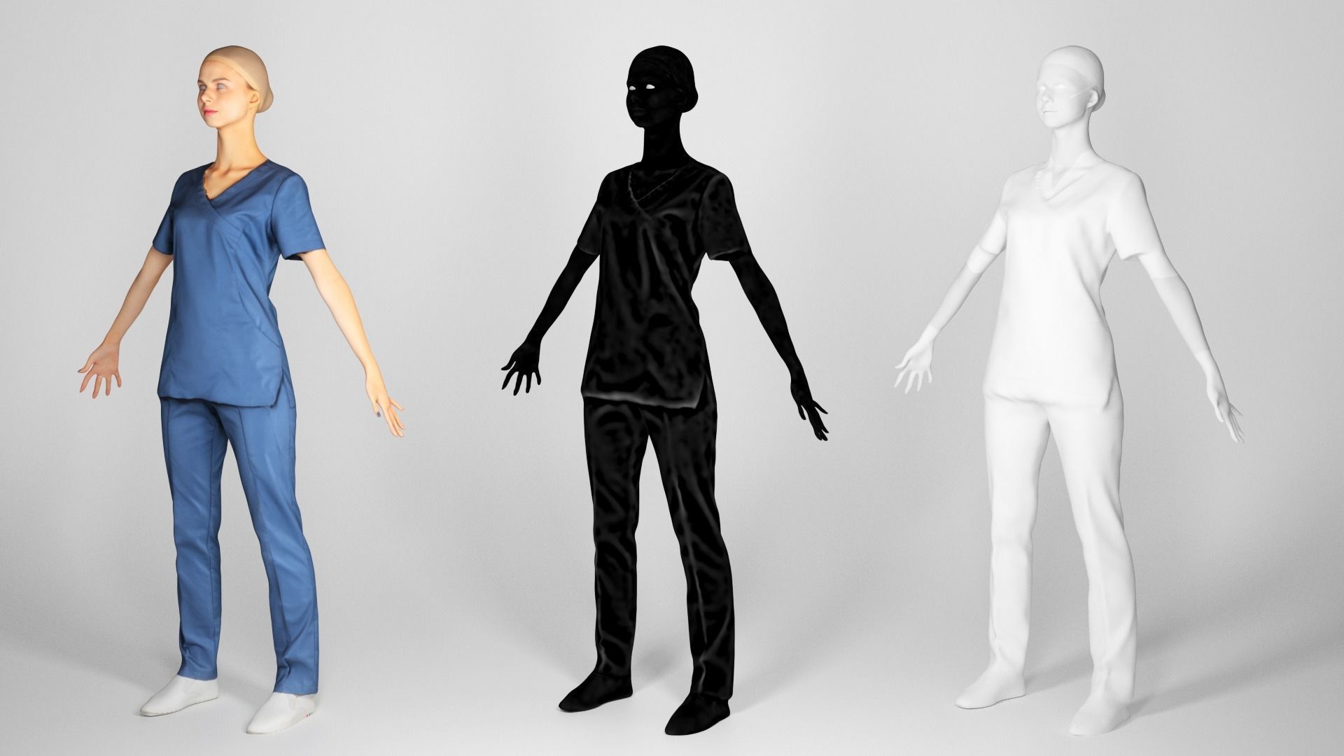 Surgical nurse  in A-pose ready for rigging 121 Low-poly 3D model_4