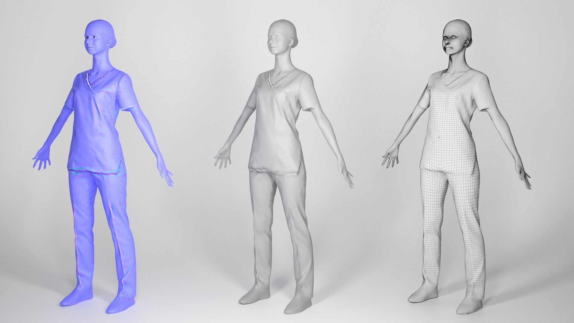 Surgical nurse  in A-pose ready for rigging 121 Low-poly 3D model_3
