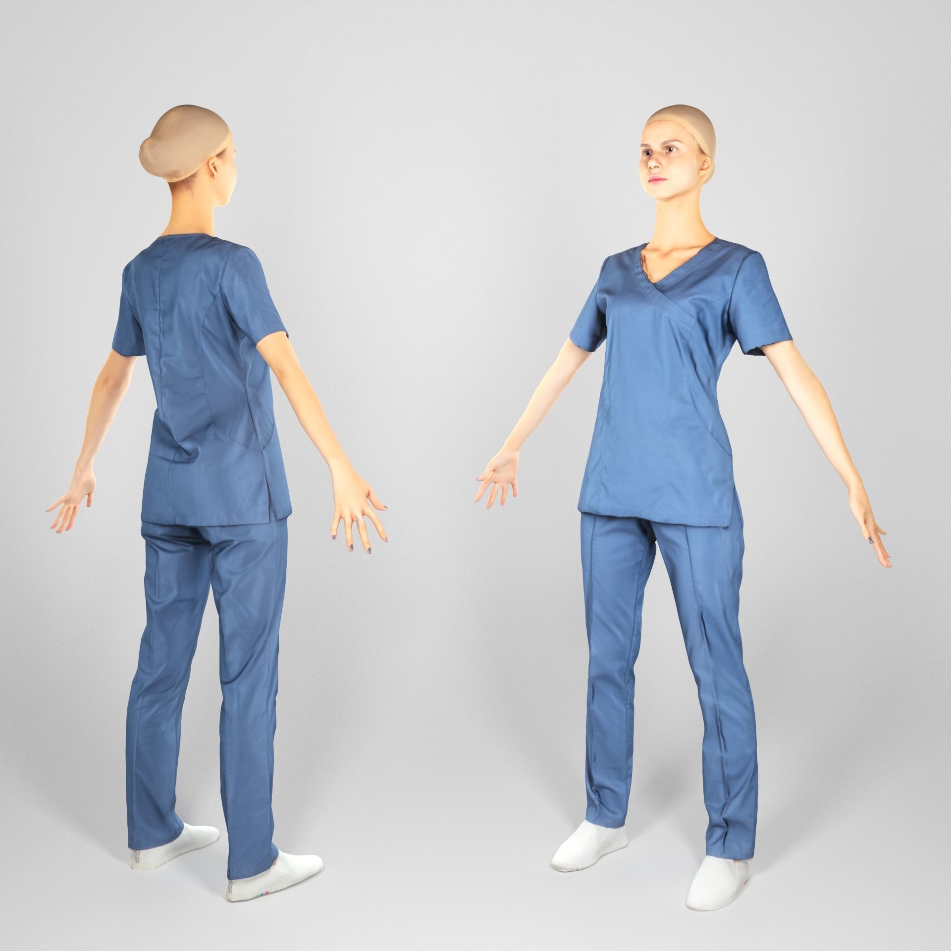 Surgical nurse  in A-pose ready for rigging 121 Low-poly 3D model_1