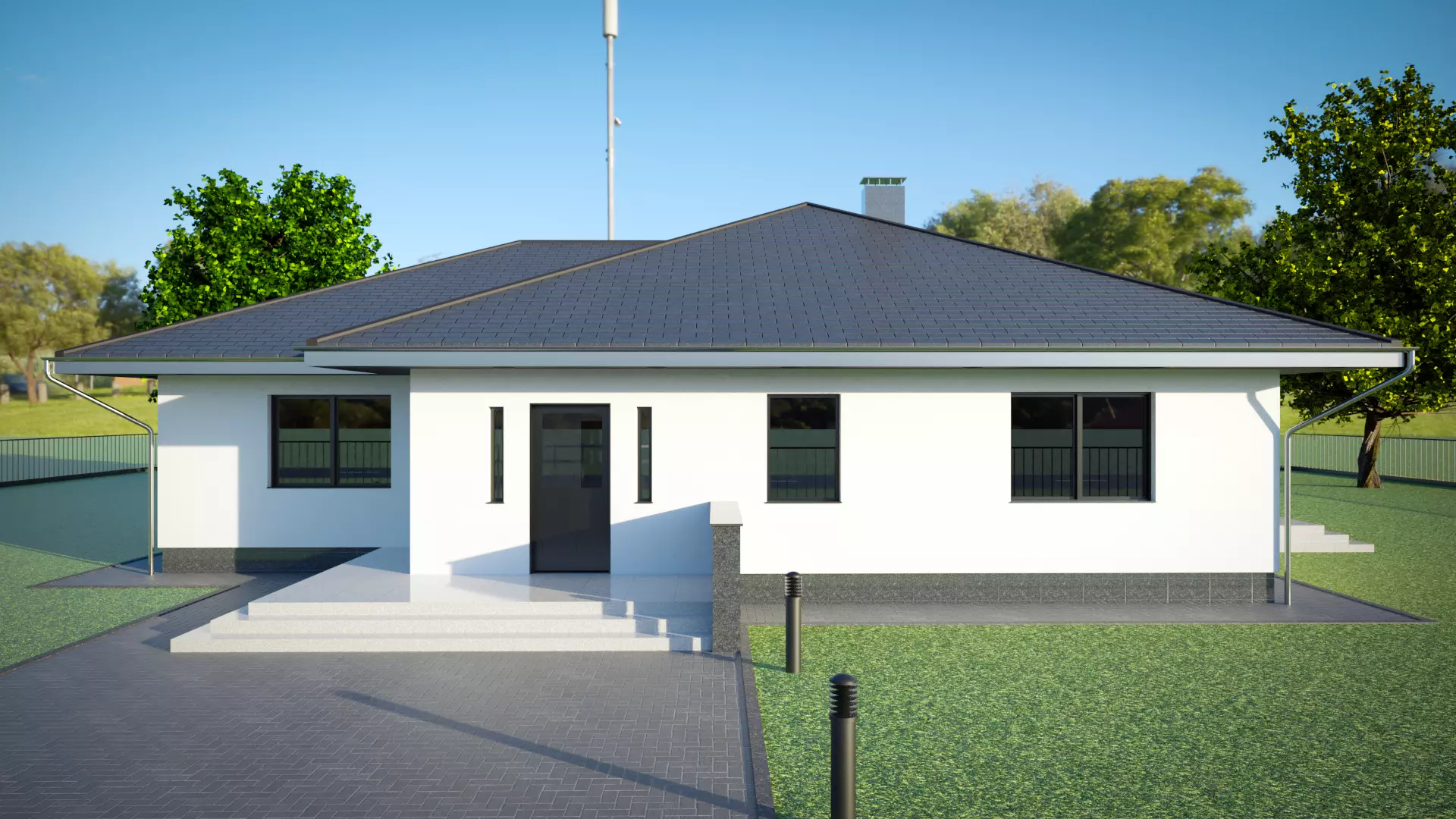 Single storey residental house 3D model_0