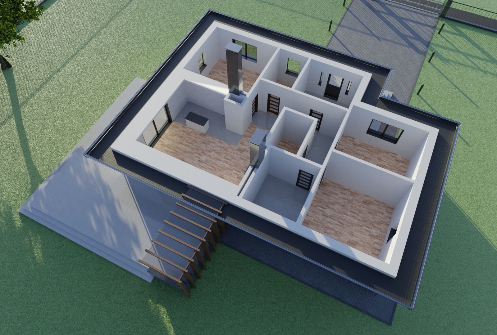 Single storey residental house 3D model_6