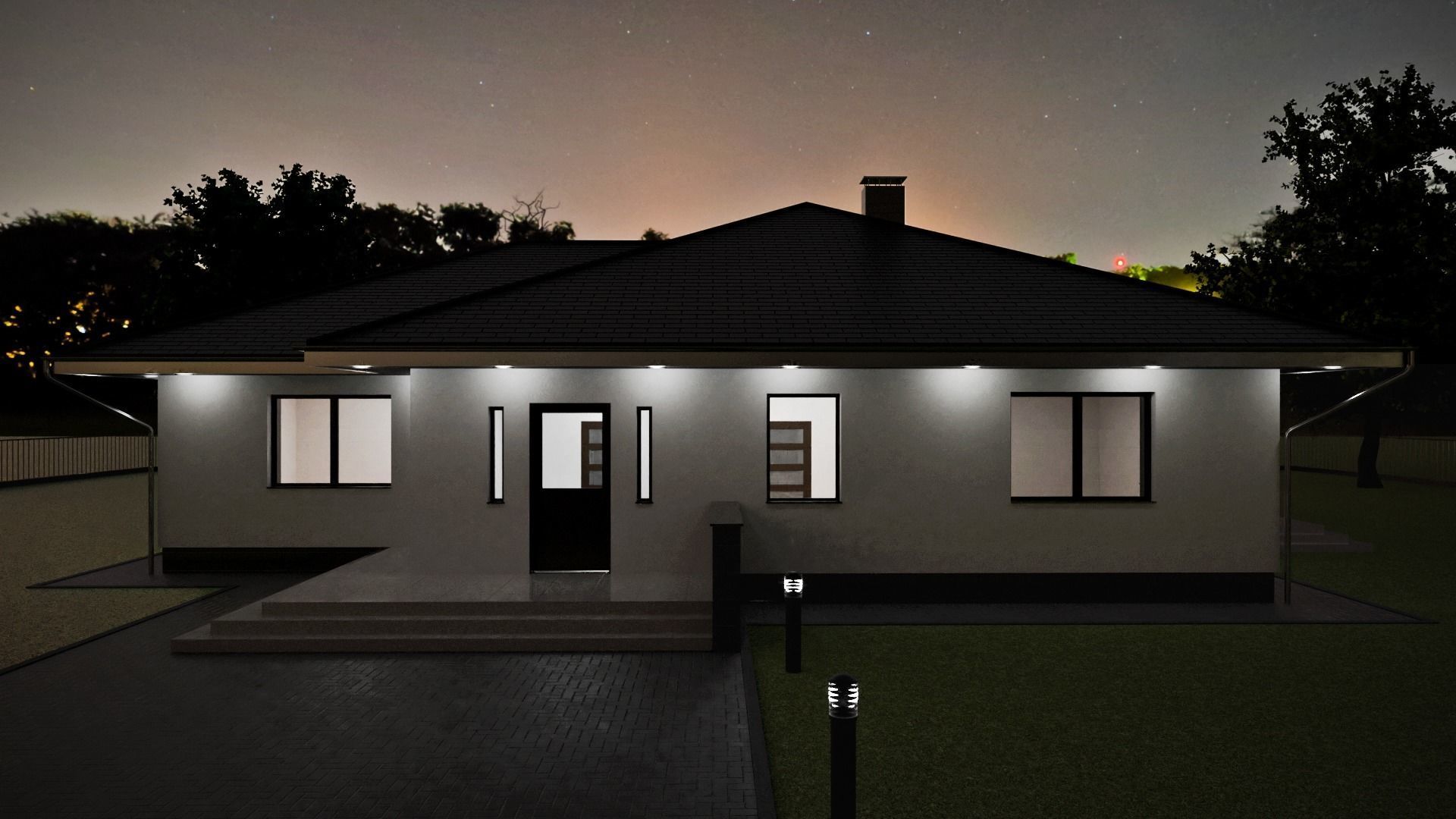 Single storey residental house 3D model_2