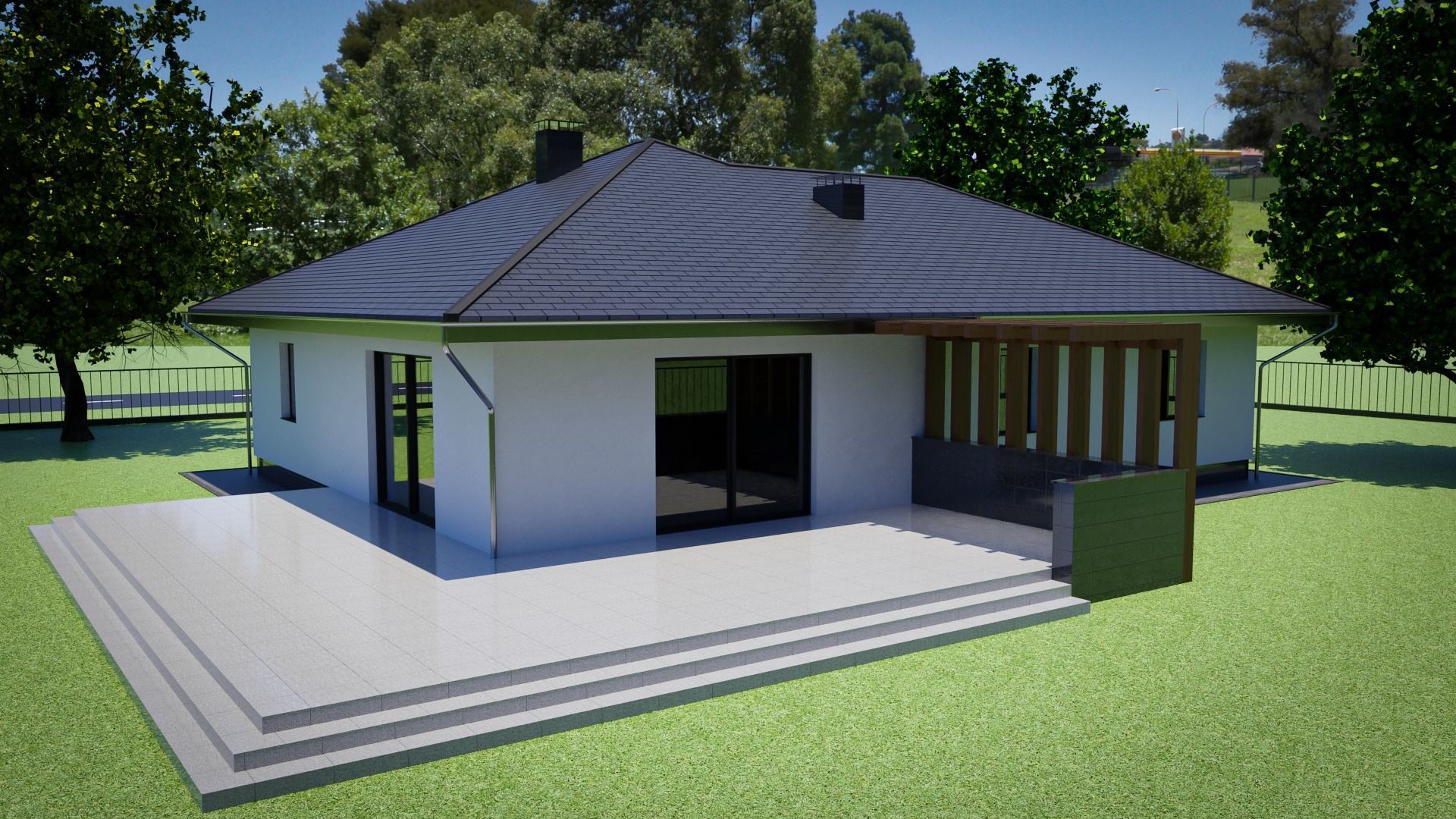 Single storey residental house 3D model_3