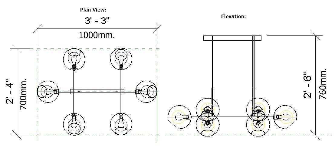 Mid Century Modern 6 Light DNA Chandelier Light Fixture  3D model_6