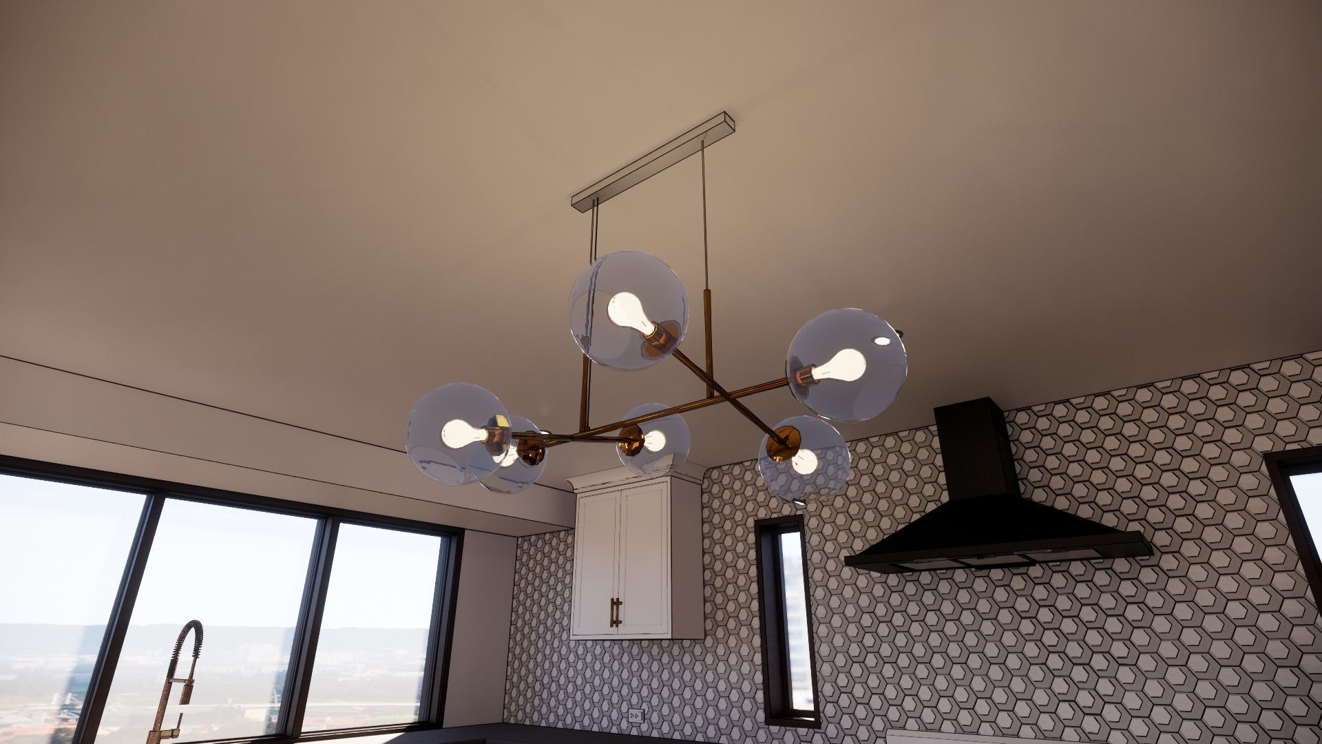 Mid Century Modern 6 Light DNA Chandelier Light Fixture  3D model_2