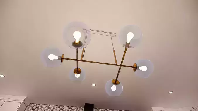 Mid Century Modern 6 Light DNA Chandelier Light Fixture 