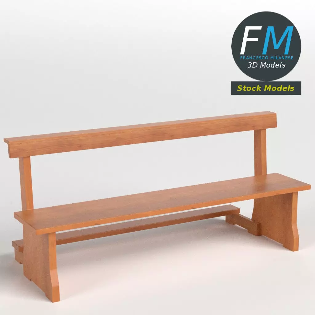 Pew bench with kneeler 3D model_0