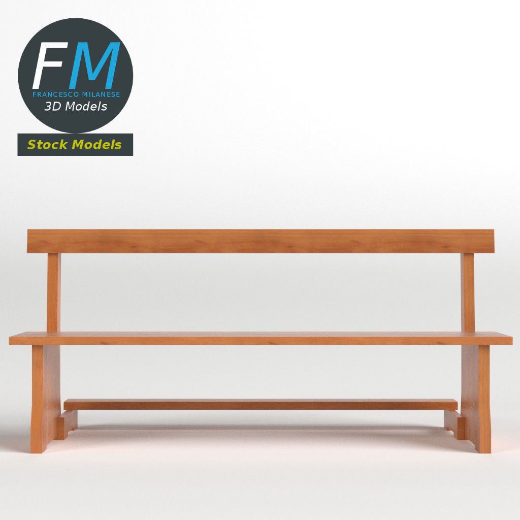 Pew bench with kneeler 3D model_3