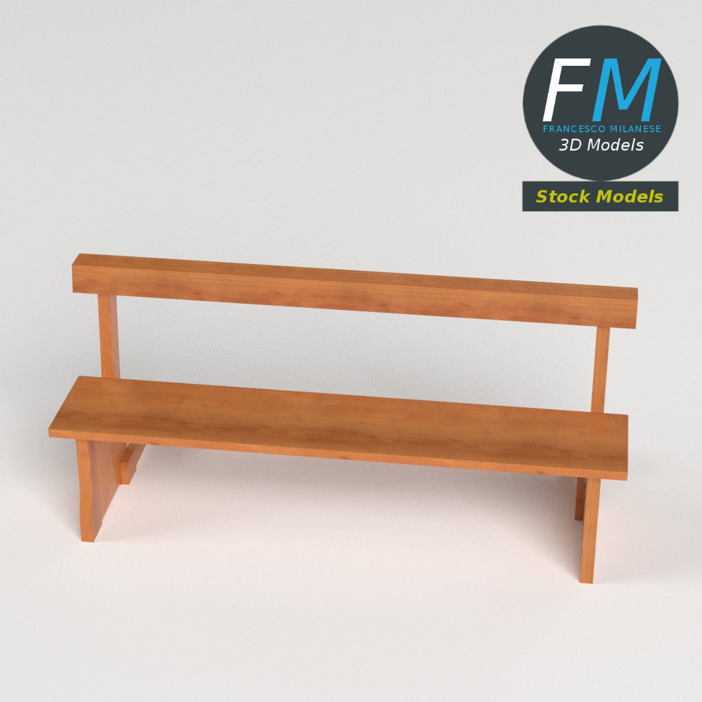 Pew bench with kneeler 3D model_2