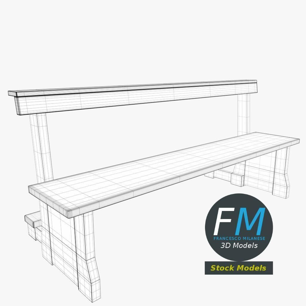 Pew bench with kneeler 3D model_7