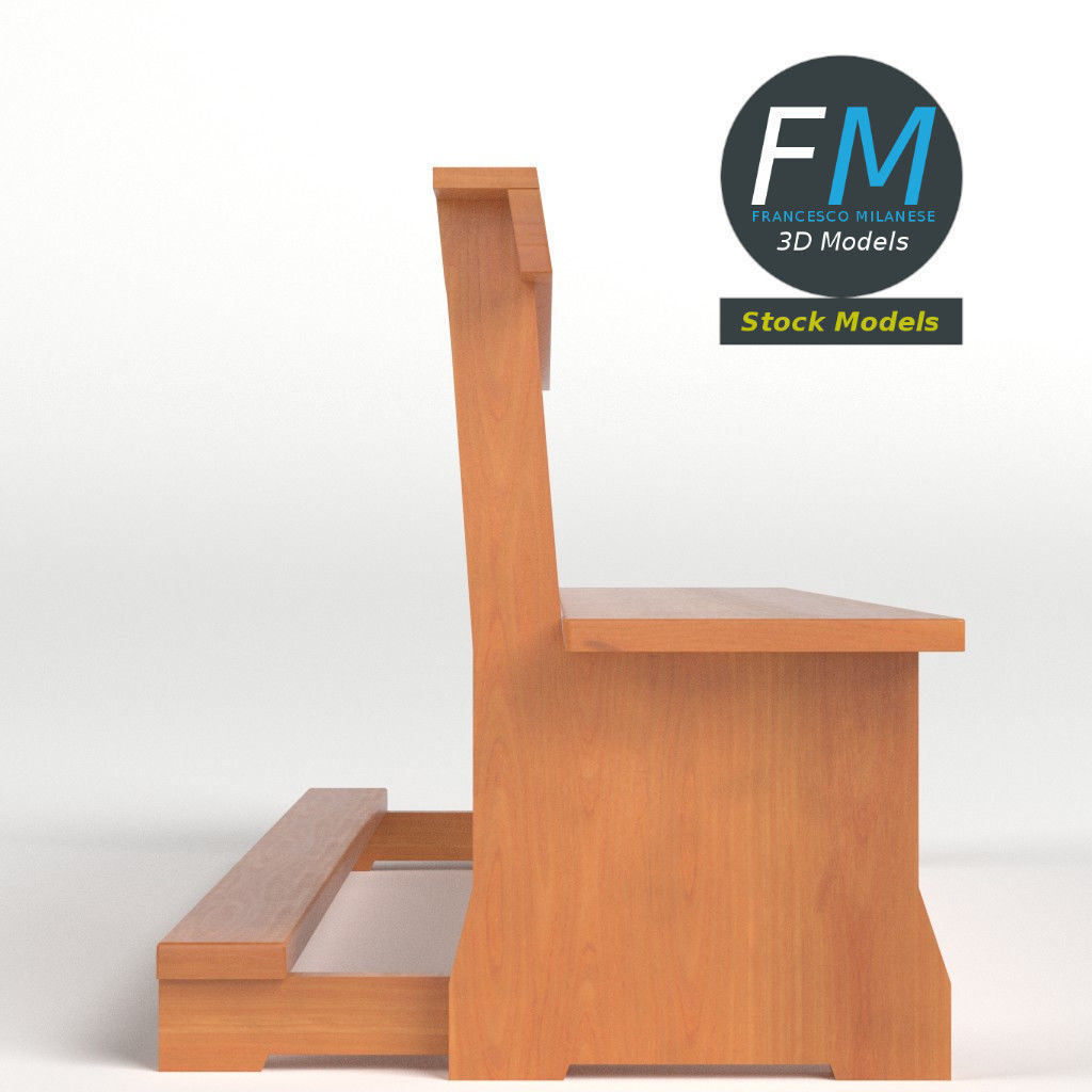 Pew bench with kneeler 3D model_4